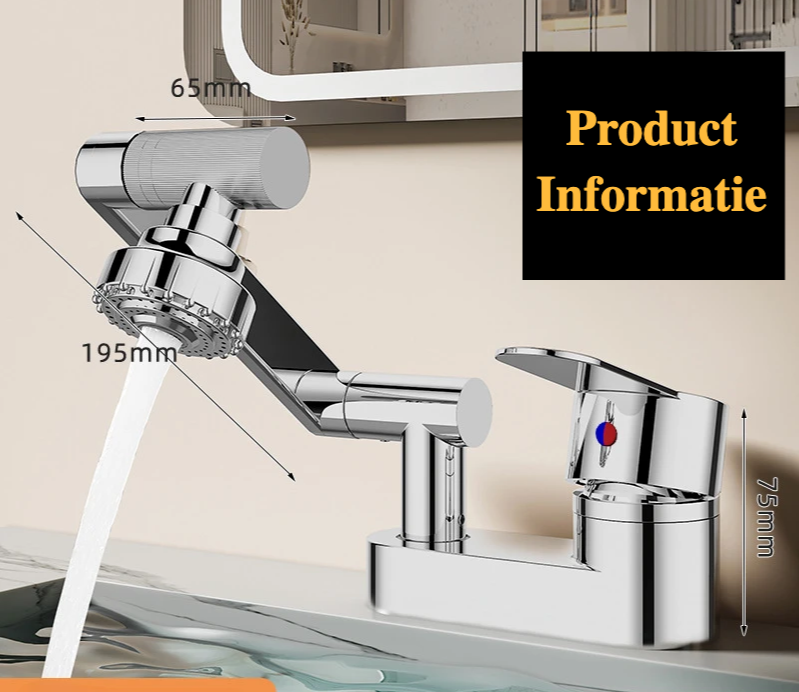 Two-Hole Basin Mixer Faucet with 360° Swivel for Hot and Cold Water
