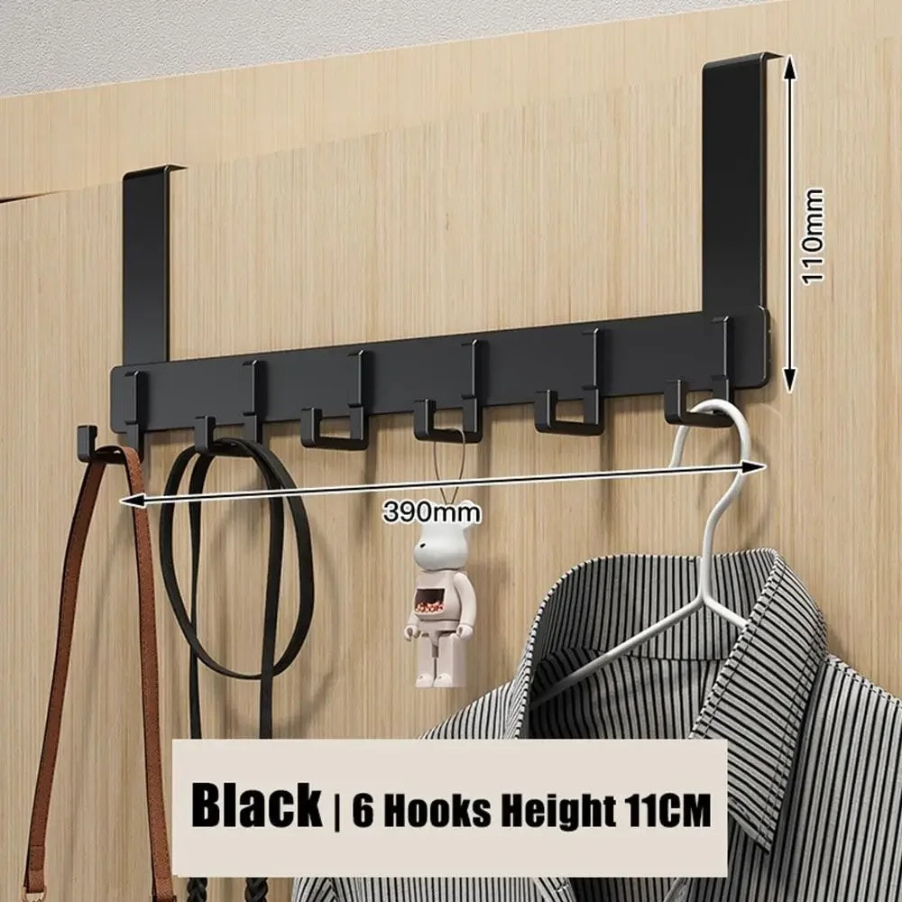 Door Hook Organizer with 6 Hooks | Aluminum Wardrobe Door Rack | No Drilling Needed | Fits Doors 1.6–1.8 inches