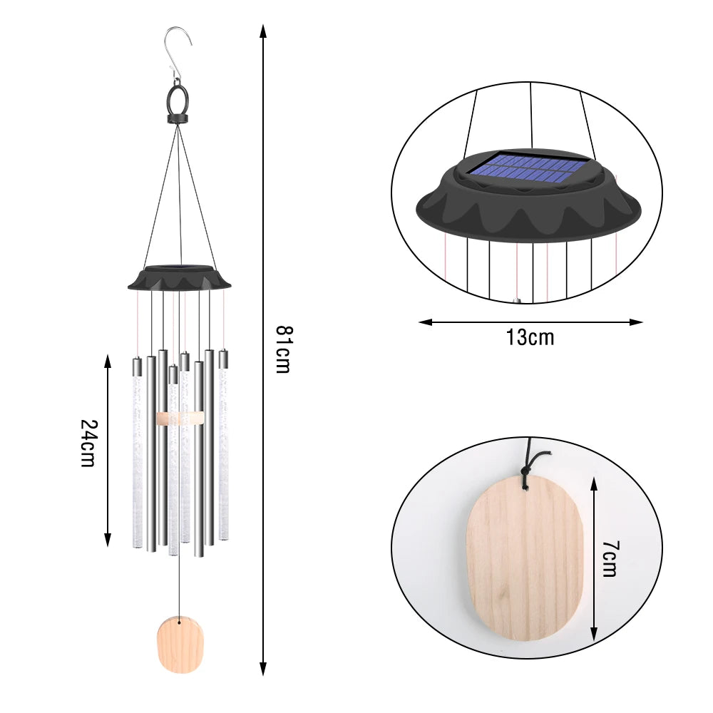 Solar-Powered LED Wind Chime – Color Changing, IP65 Waterproof Garden Decor