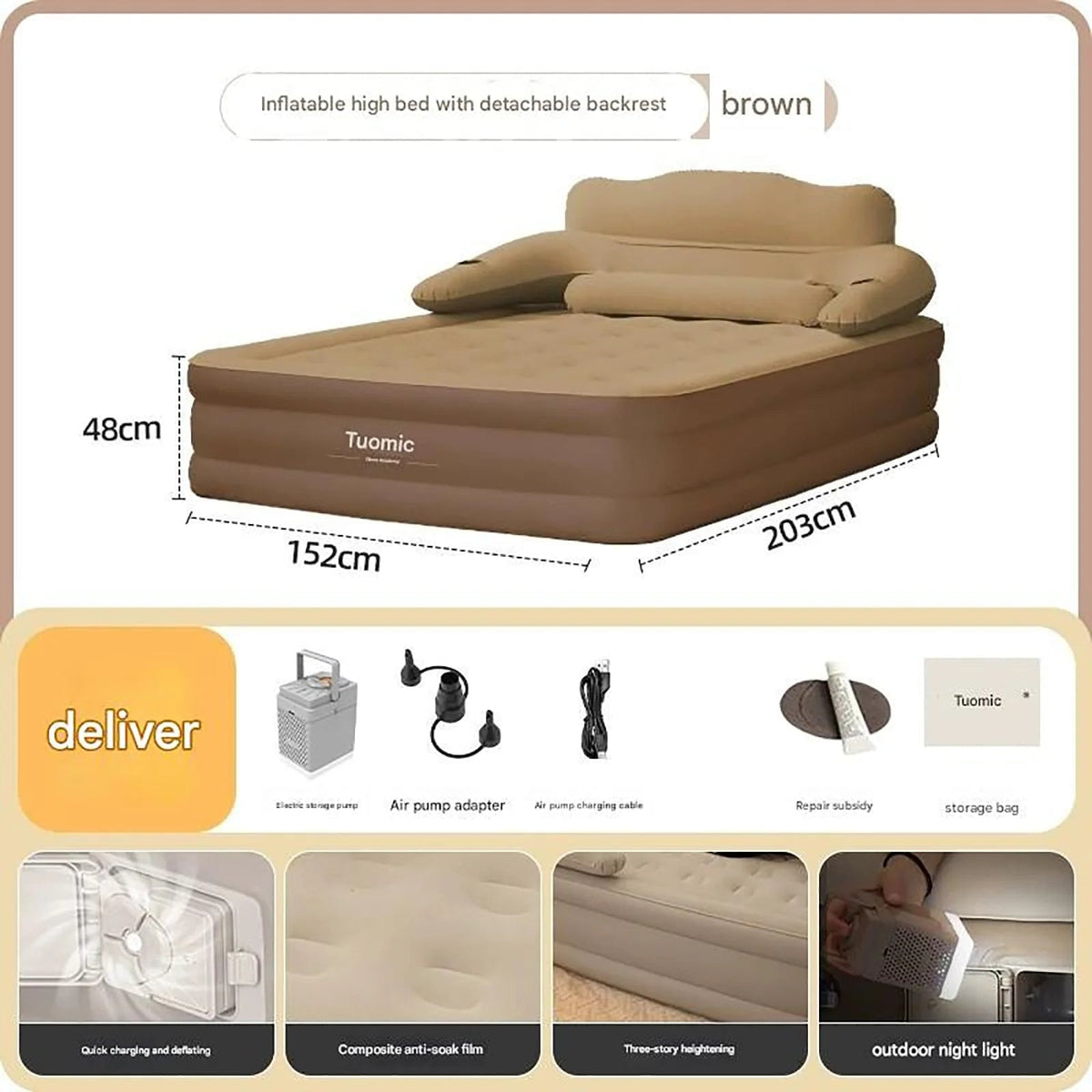 ComfortElevate Inflatable Bed with Electric Pump & Pillows for Two