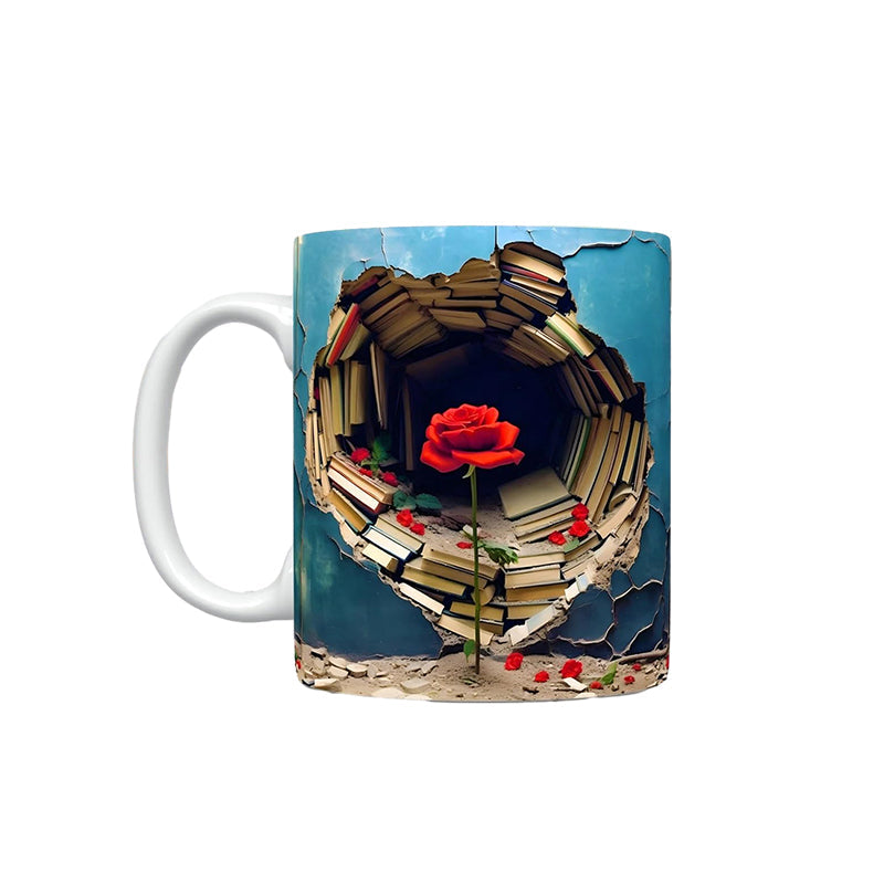 Charming 3D Floral Bookshelf Coffee Mug | BloomCraft