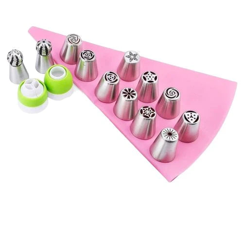 14-Piece Piping Nozzle Set for Cake Decorating | Stainless Steel & Silicone