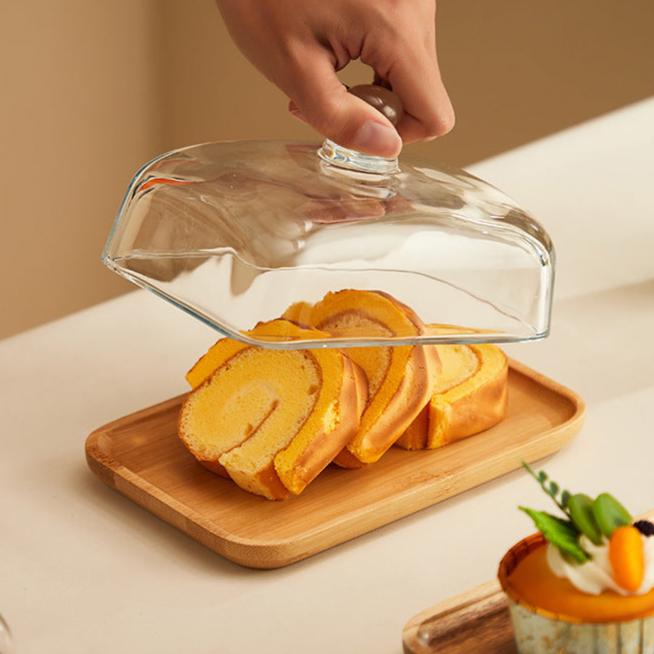 Rectangular Glass Butter Container with Wooden Cover