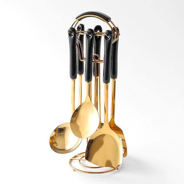 Golden Kitchen Tools Set with Stand - Metallic Finish