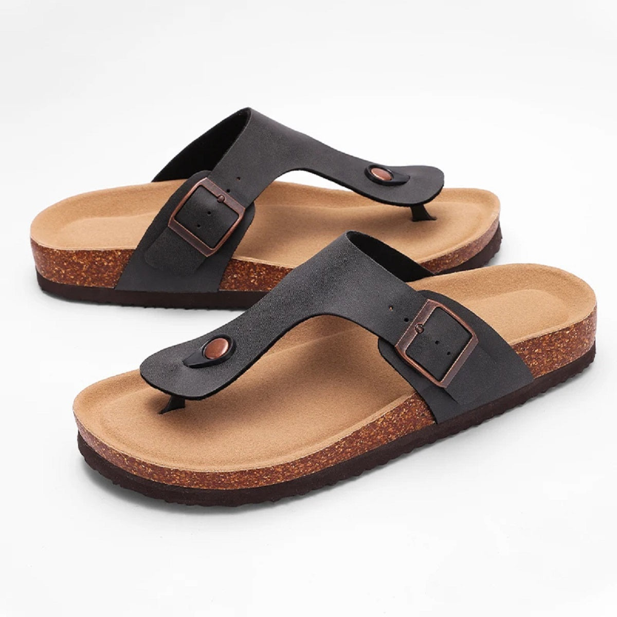 Adjustable Buckle Open-Toe Flats for Women - Cork Sandals