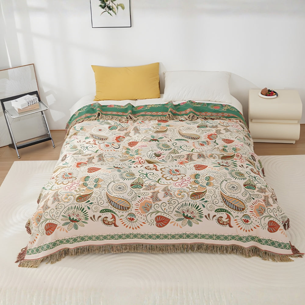 Vibrant Floral Reversible Cotton Throw Blanket