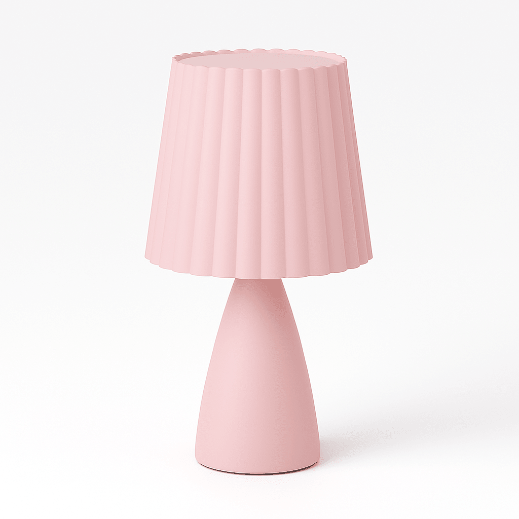 Mid-Century Table Lamp with Pleated Shade and LED Light