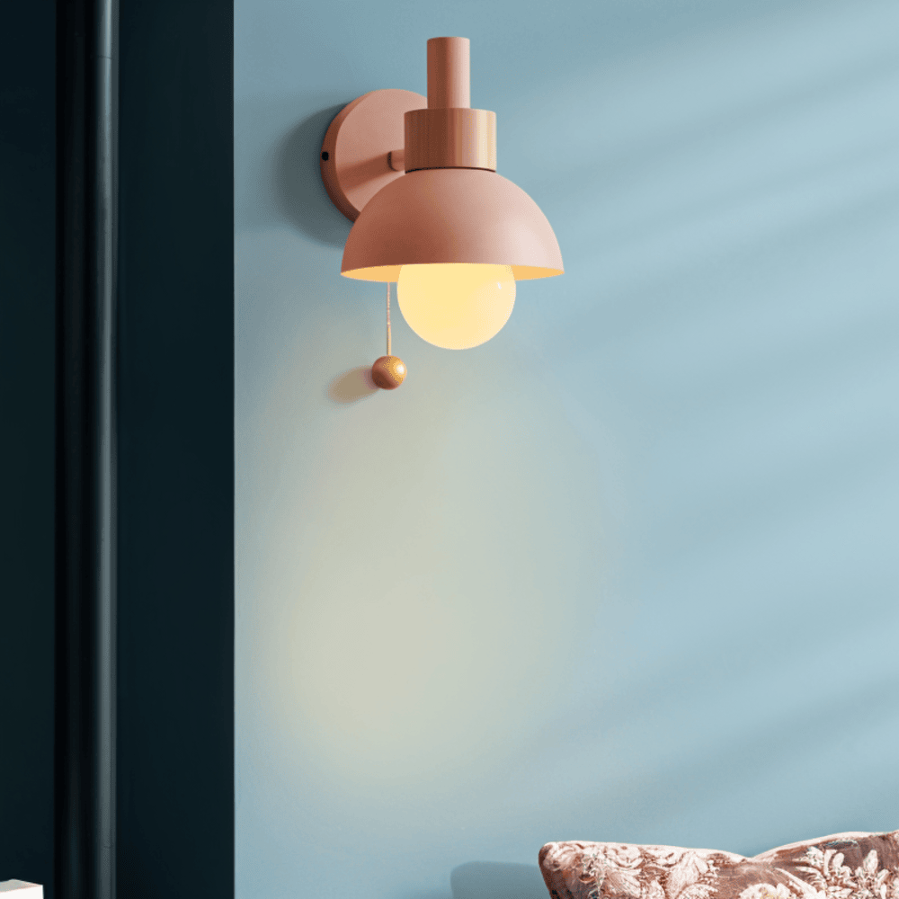 Wood and Iron Wall Light in Macaron Style with Pull Switch