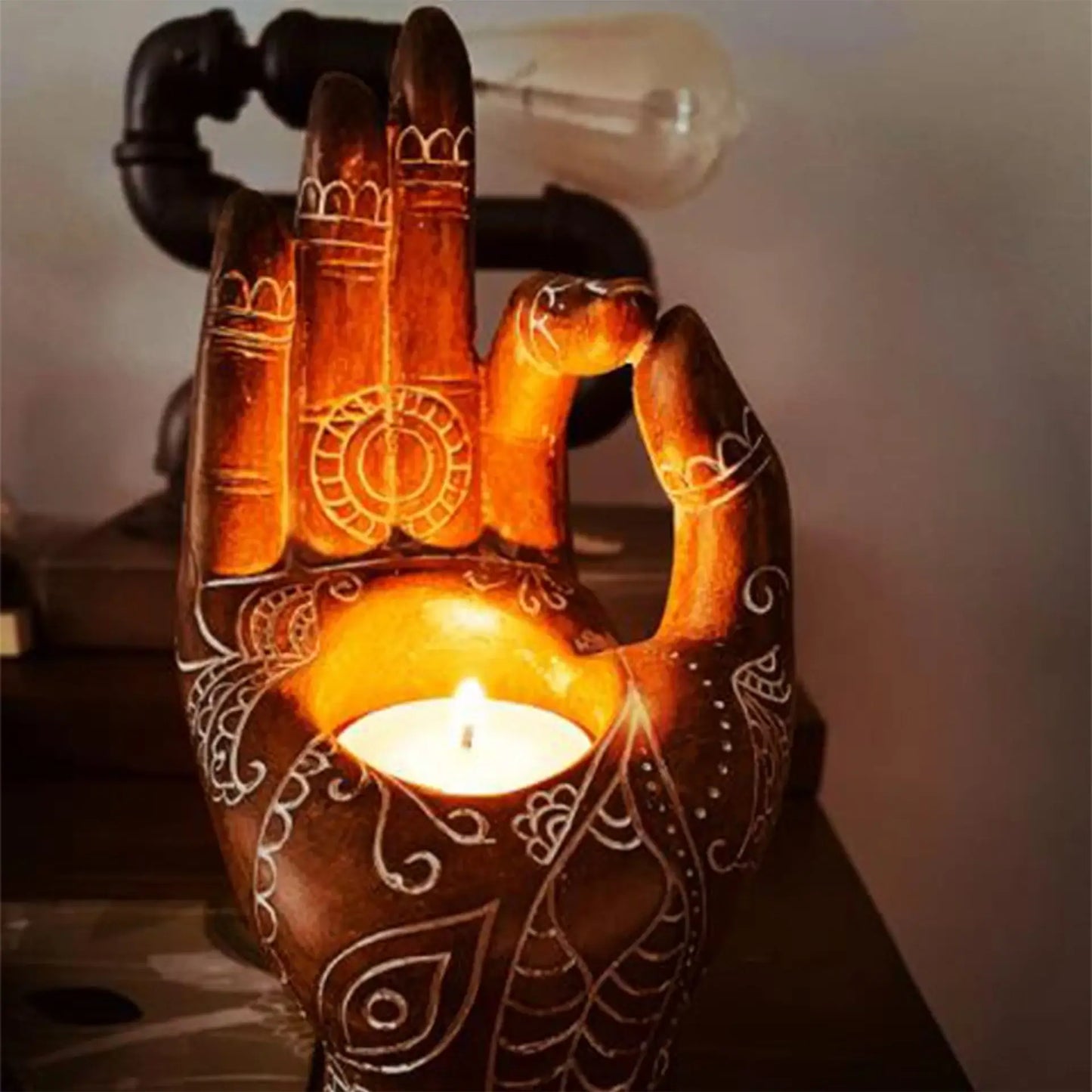 Zen Decor Candle Holder - Buddha Hand Design for Serenity