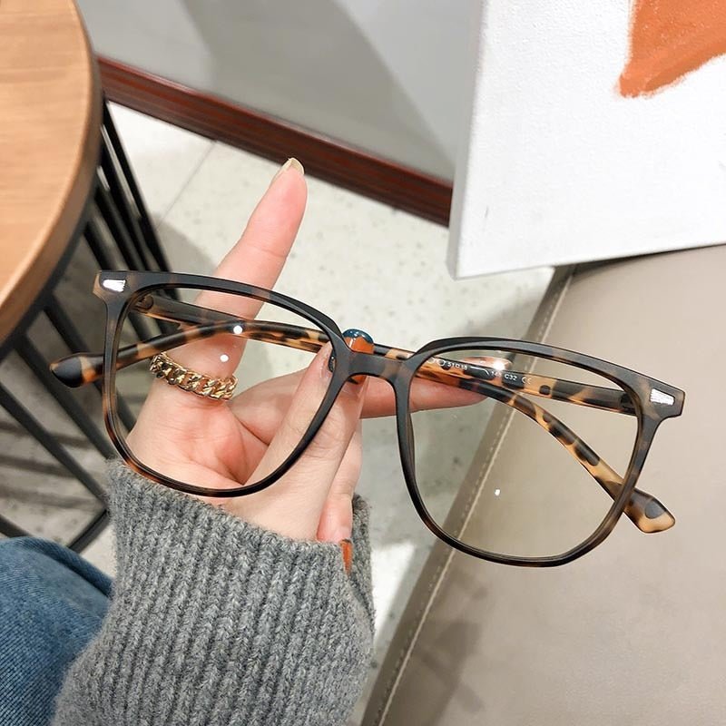Myopia Glasses with Square Frame, Blue Light Filter, Clear Lenses, Unisex, -4.0 to 0 Diopters