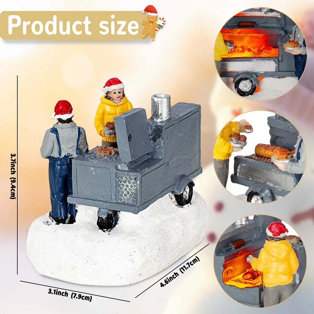 Christmas Village Figurines with LED Lights | Hand-Painted Miniature Houses & Decor for Mantel, Windowsill & Table