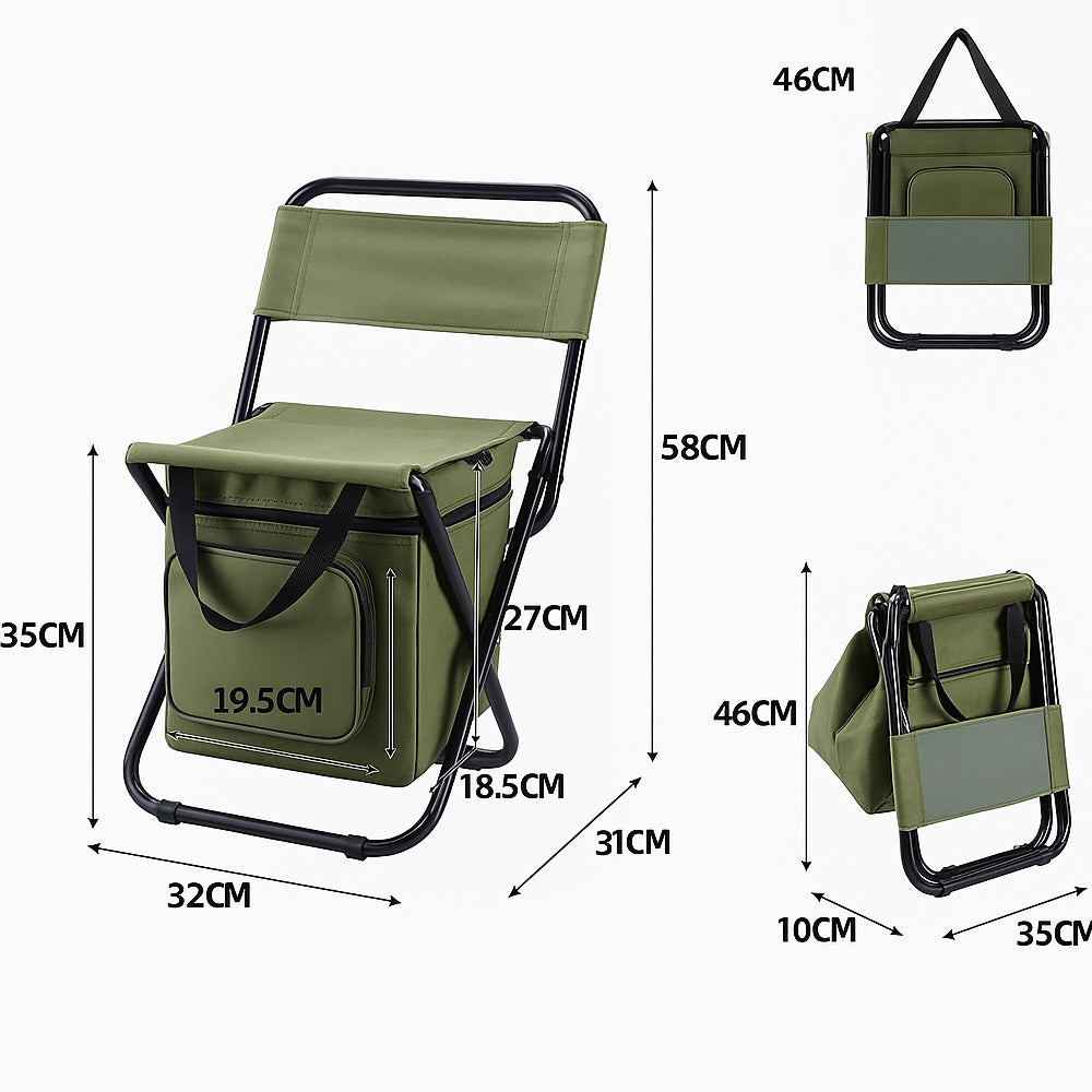 Folding Camping Chair with Backrest and Cooler Bag for Outdoor Use