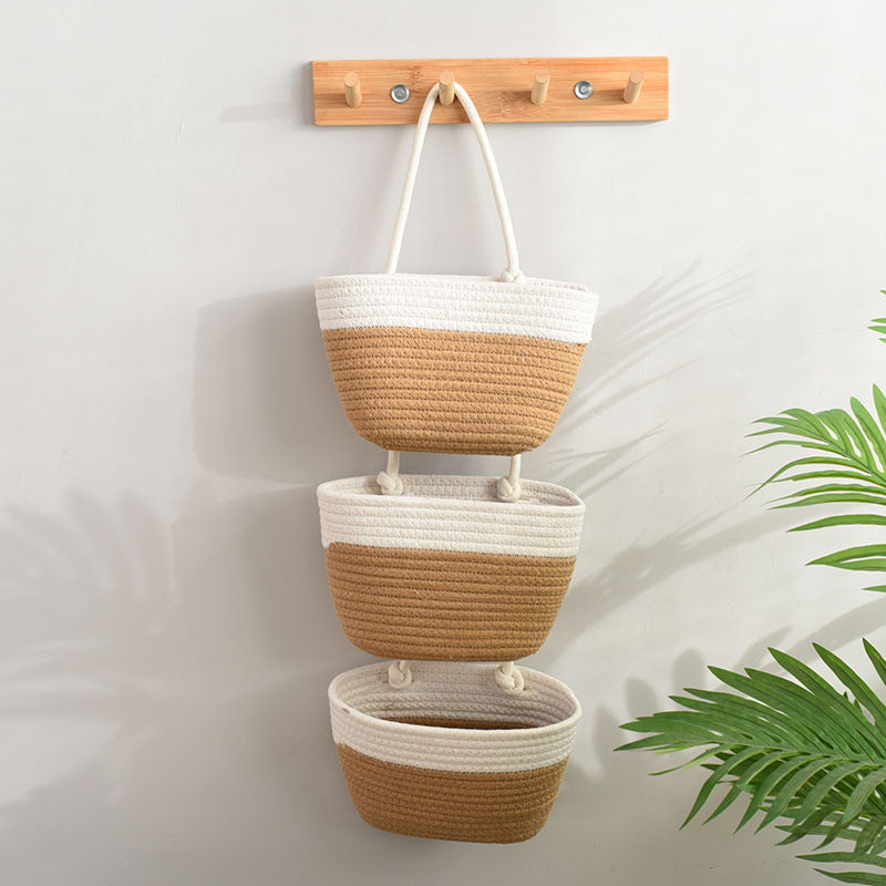 Cotton Wall Shelf Organizer - 3-Tier, Space-Saving, Cream Beige