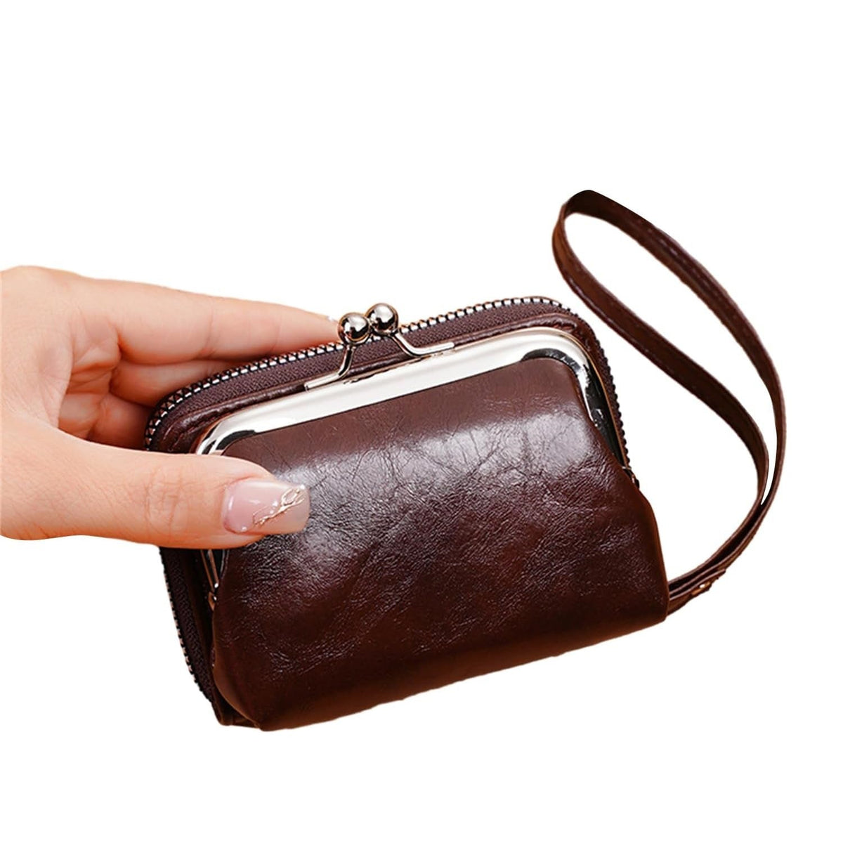 Vintage Coin Purse for Women with Zipper and Kiss Lock Wrist Design