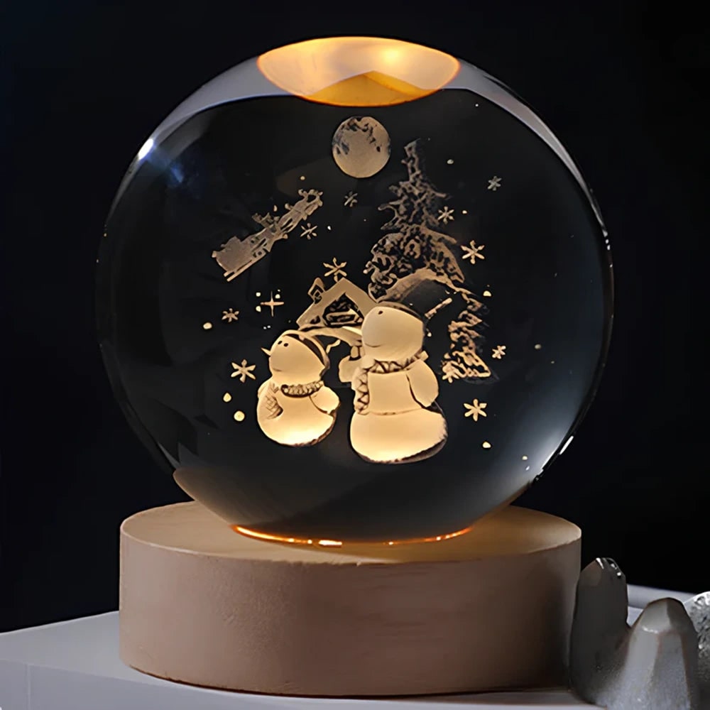 Enchanting 3D Crystal Sphere Lamp with Warm LED Glow