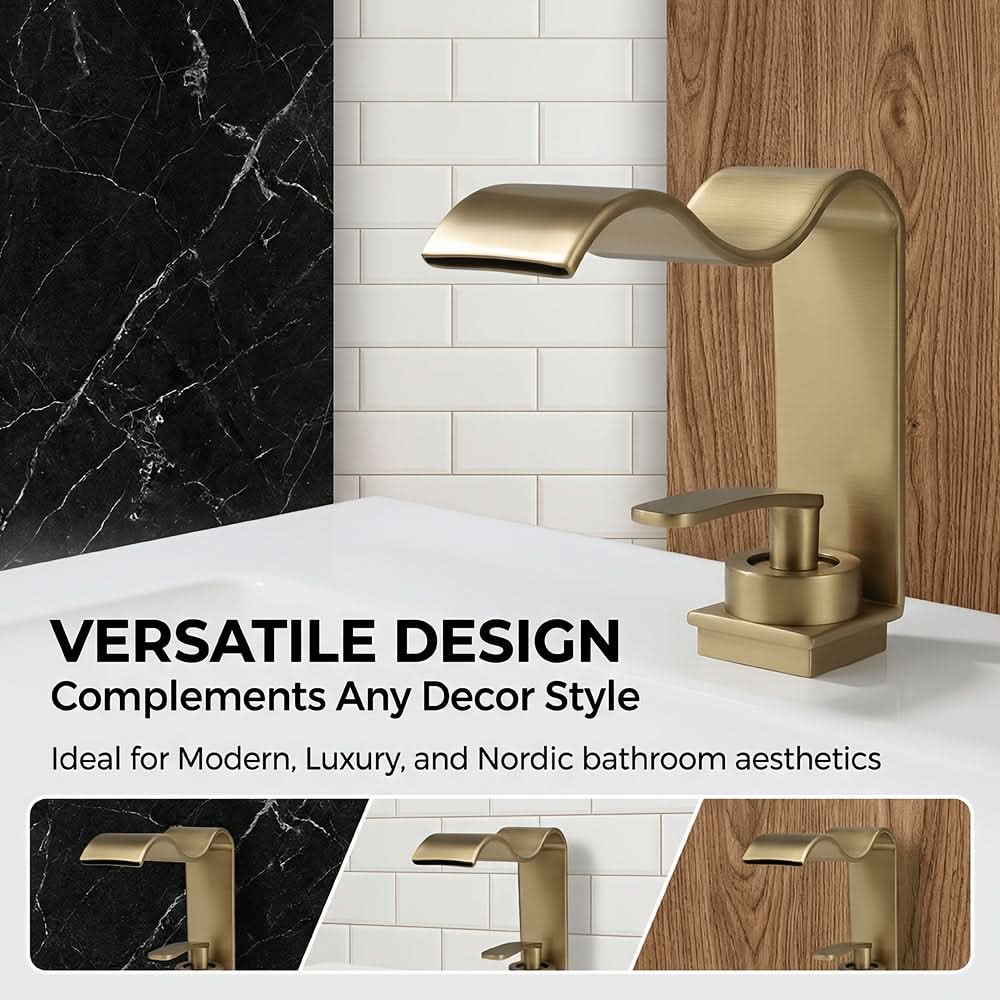 Brushed Brass Basin Faucet with Waterfall Spout