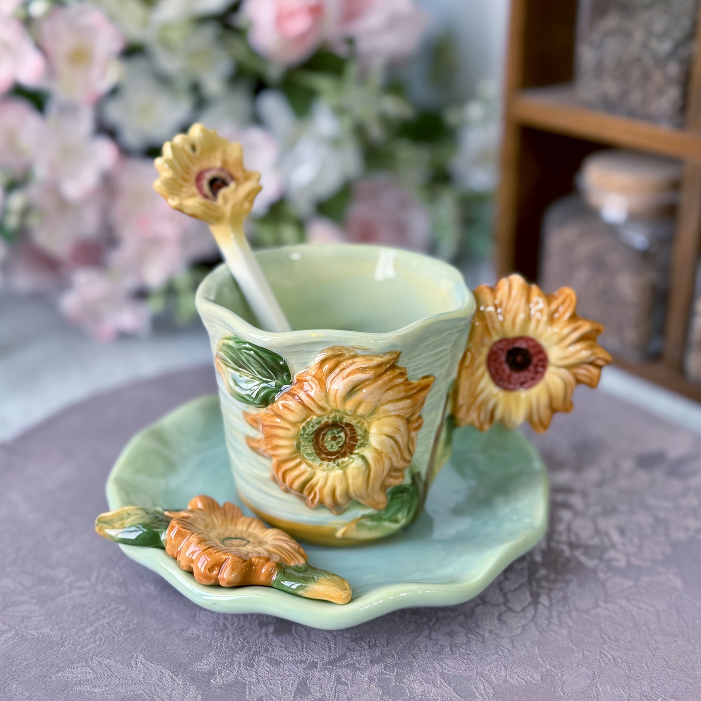 Ceramic Cup and Saucer Set – Hand-painted 3D Van Gogh Inspired Art