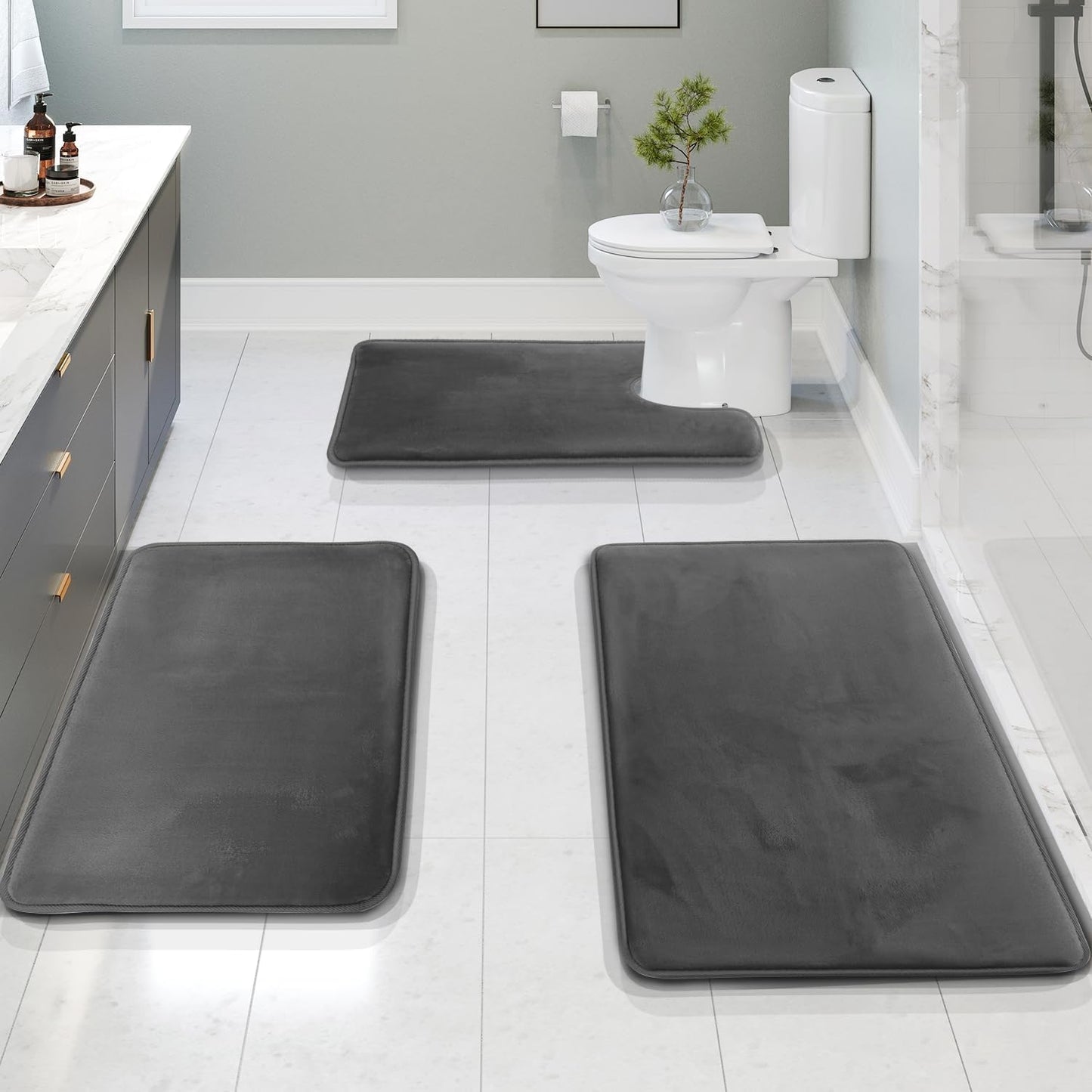 3-Piece Non-Slip Memory Foam Bath Mat Set – Washable and Absorbent