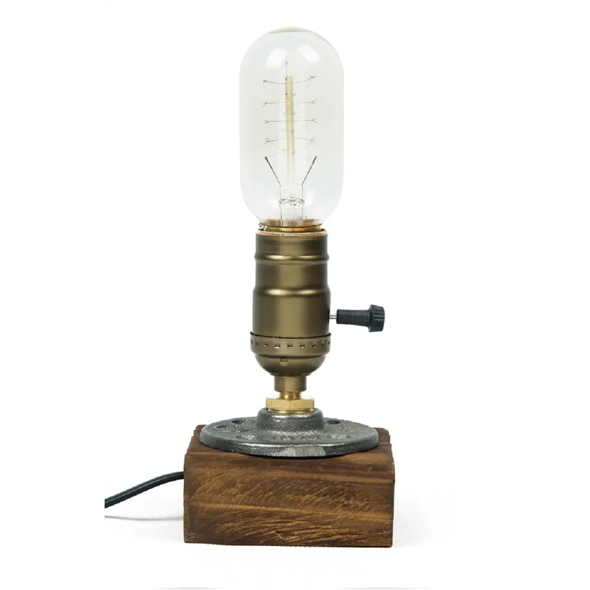 Wooden Desk Lamp with Vintage Steam Punk Piping Design