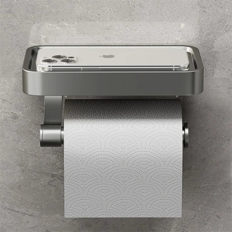 Stainless Steel Toilet Paper Holder with Shelf | Space-Saving & Durable