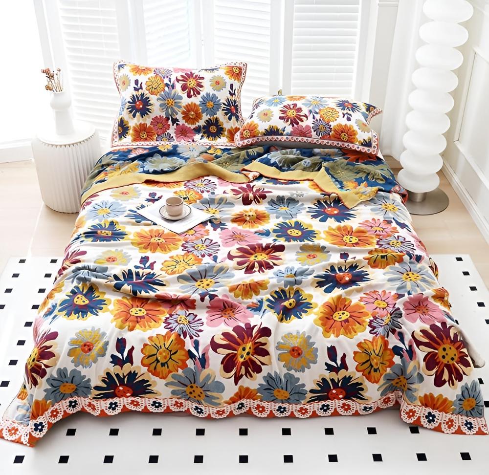 Vibrant Blossom Organic Cotton Throw Blanket