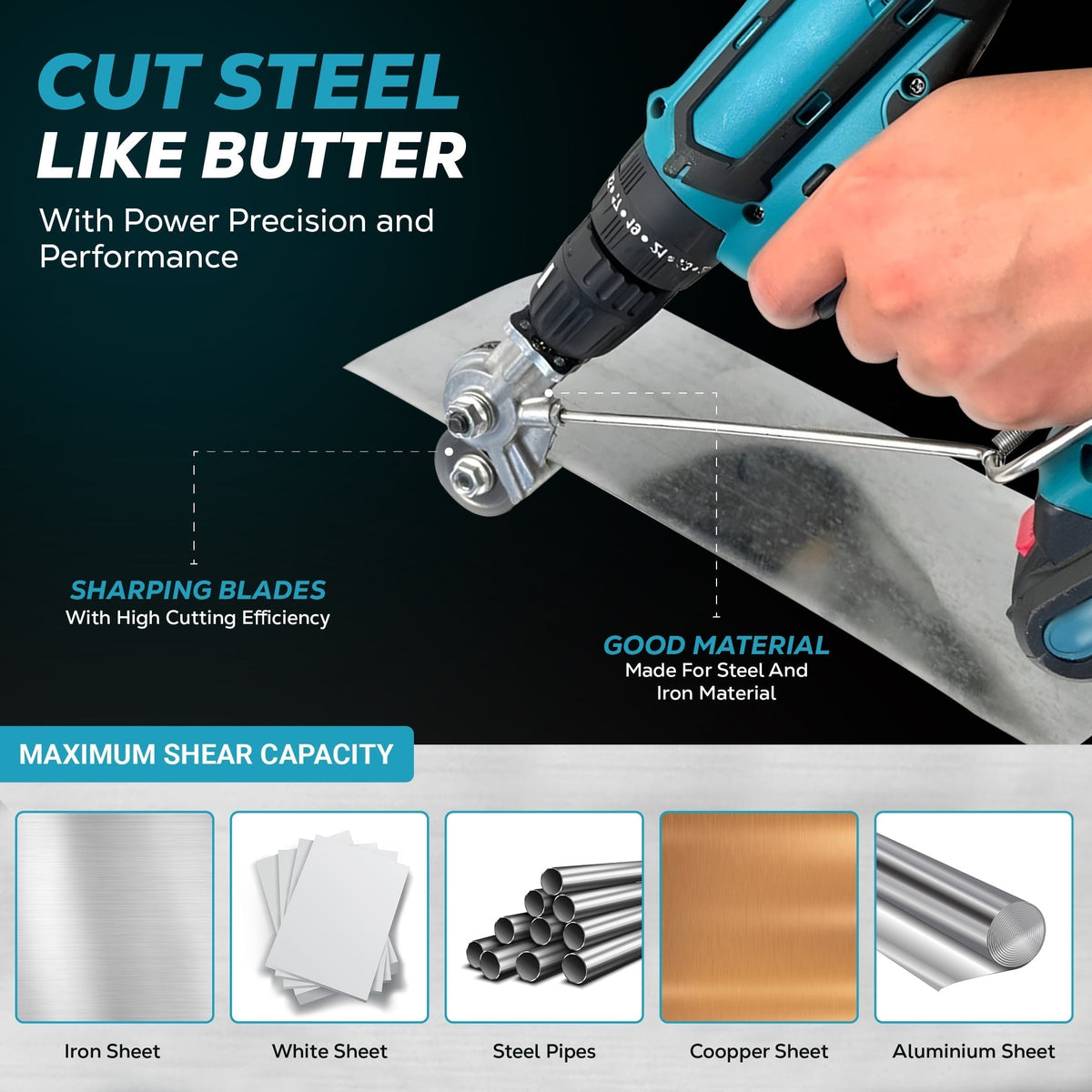 Precision Metal Cutting Drill Attachment with Dual Wheels
