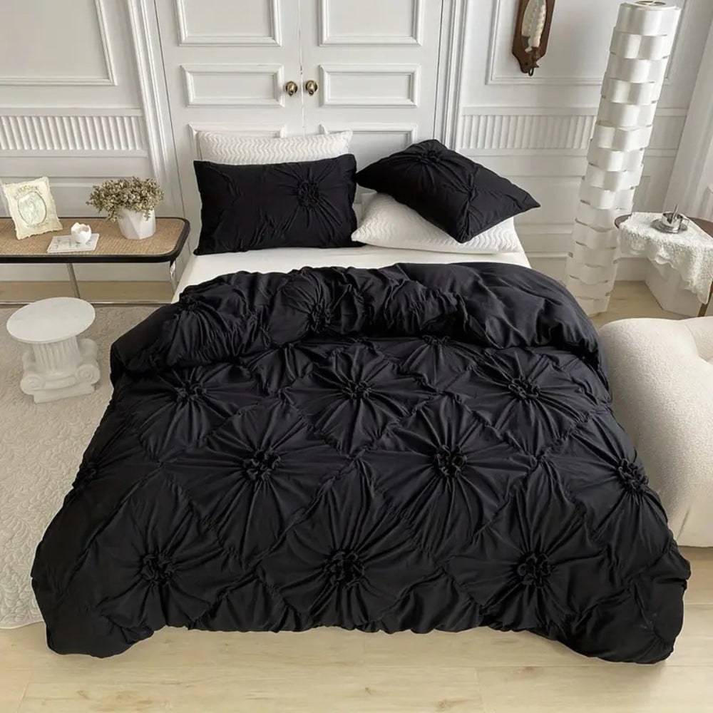 Textured Duvet Cover Set with Elegant Ruffle Accents - Full Size