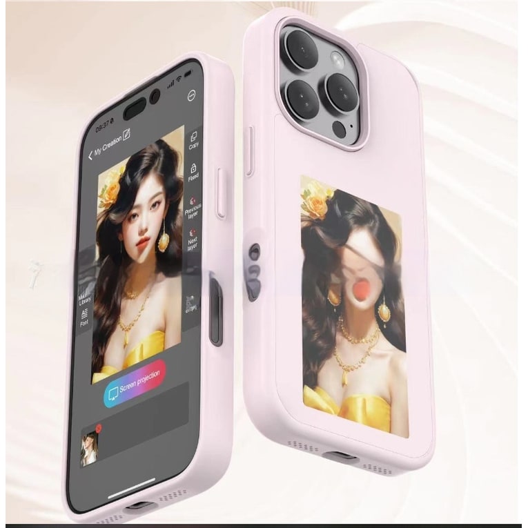 Smart Display Phone Case with Strap and Wallet Slot for iPhone 14 Pro Max