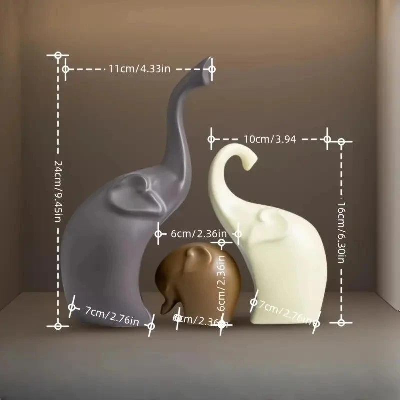 Nordic Design Elephant Family Decoration Set | Trio of Sculptures | Resin Figures for Home Decor & Gift Option