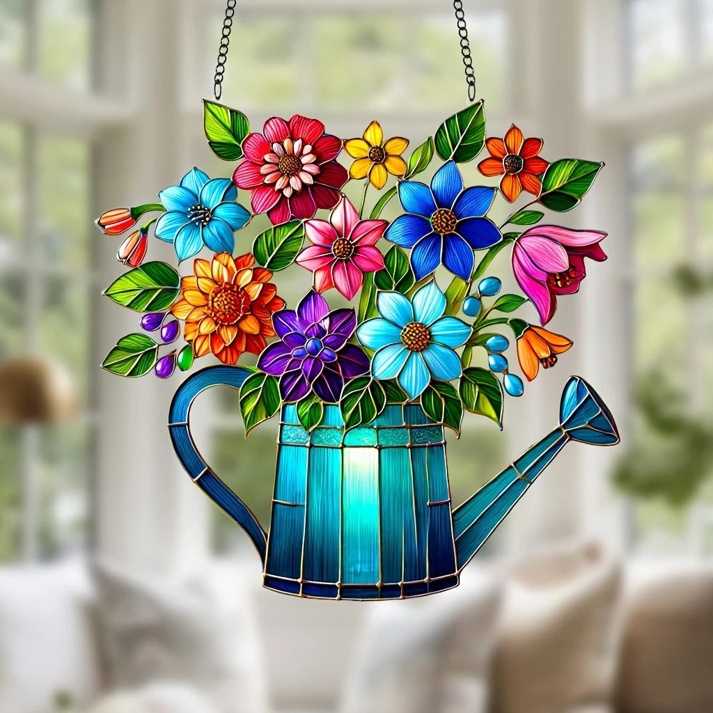 Acrylic Flower Pot Sun Catcher Pendant | 20 cm | 2D Color Print | Window Decoration