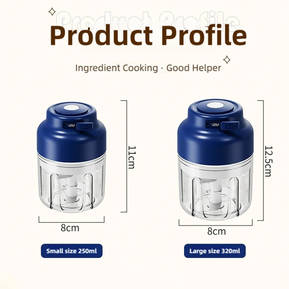 Electric Mini Chopper - USB Powered Food Processor with 6-Blade System, 320 ml