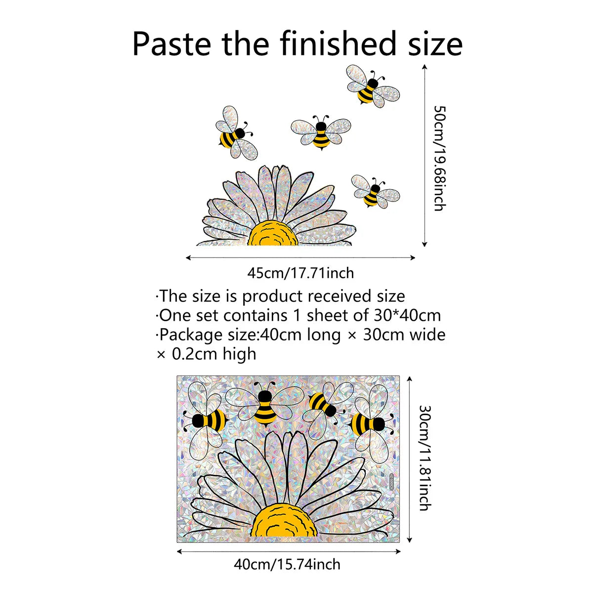 Bee and Sunflower Window Sticker | Rainbow Effect | Electrostatic PVC