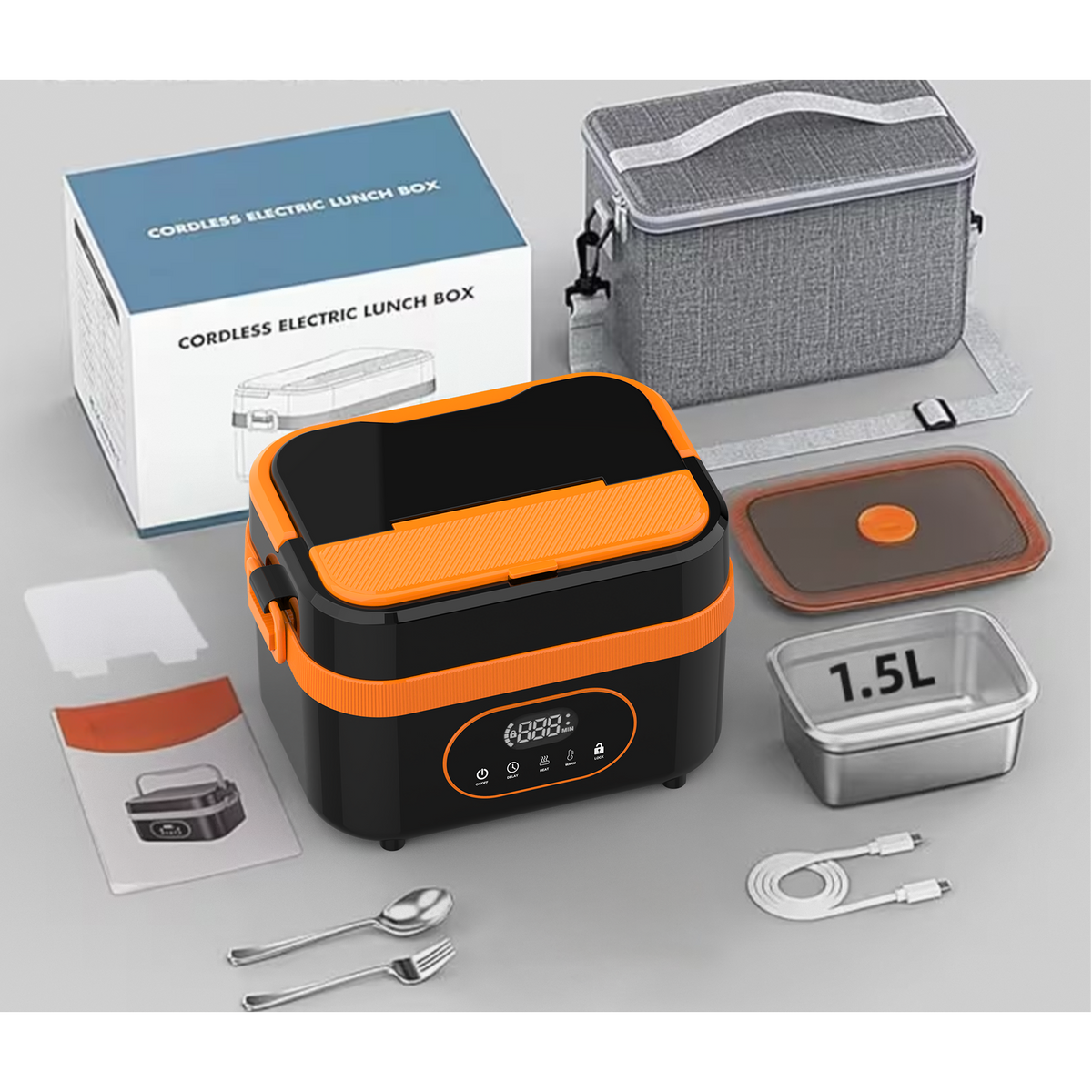 Cordless Heated Meal Container with Stainless Steel Insert & Timer