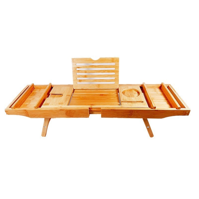 Versatile Bamboo Bath Tray with Adjustable Width and Storage