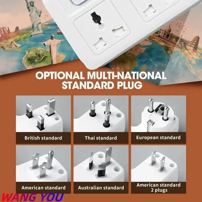 Multifunctional Power Strip with USB Fast Charging – Individually Switchable Outlets & Surge Protection – EU Plug