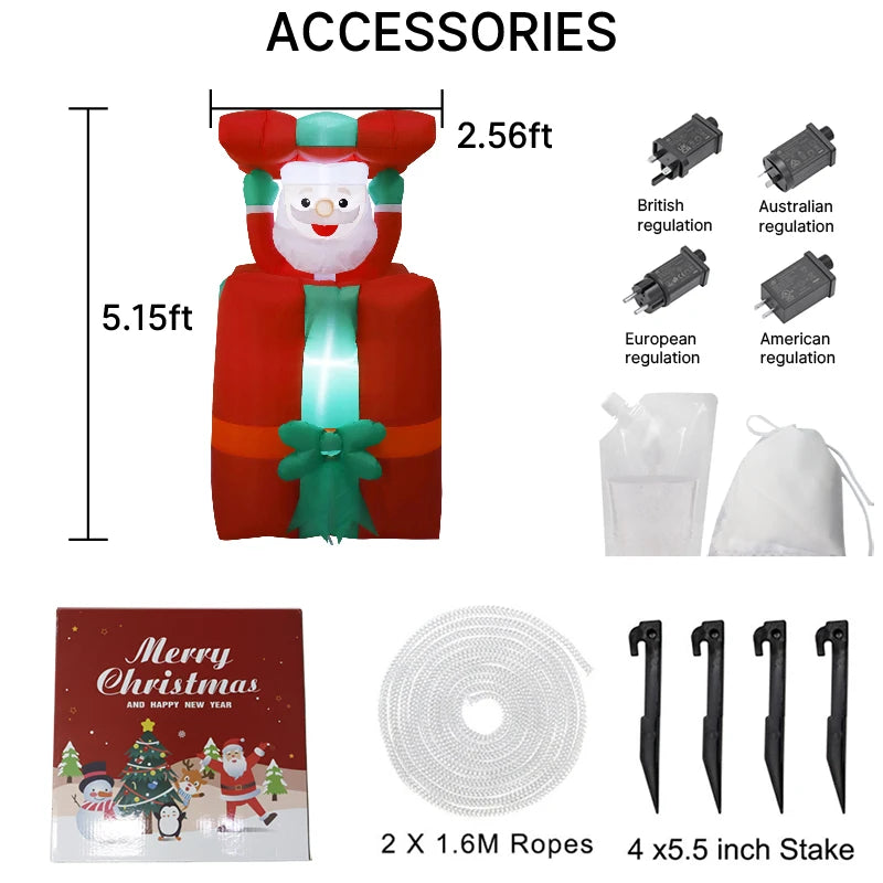 Inflatable Christmas Figure - 1.5m Tall with Gift Box & Motion Feature, Outdoor Lighting with EU Plug