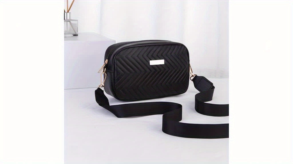Black Sequin-Embellished PU Messenger Bag – Stylish Shoulder Bag with Detachable Strap