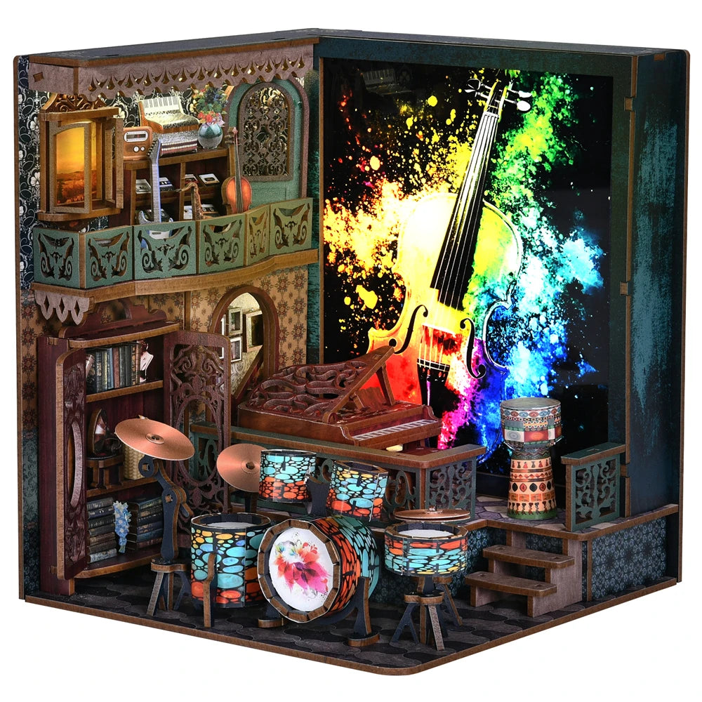 DIY Bookshelf Niche - 3D Miniature Coffee House Wooden Kit with LED Lighting - Creative Bookshelf Diorama & Gift Idea