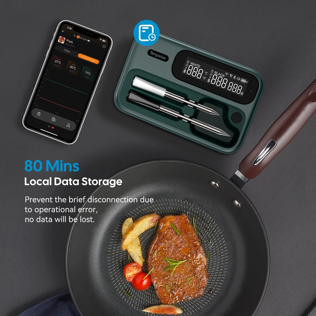 Bluetooth Meat Thermometer with Long and Short Probes for BBQ