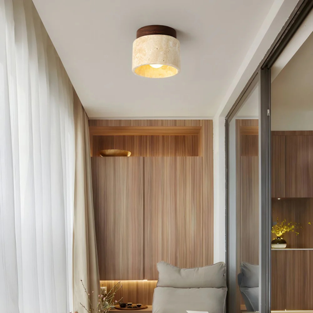Sophisticated Flush Ceiling Light with Elegant Stone Shade