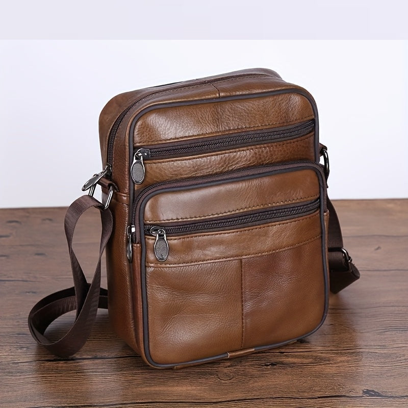 Leather Shoulder Bag for Men – Roomy Cowhide with Adjustable Strap