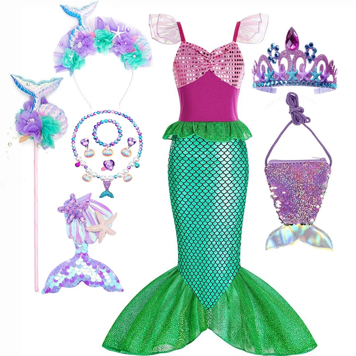 Enchanting Mermaid Dress-Up Set for Girls with Accessories