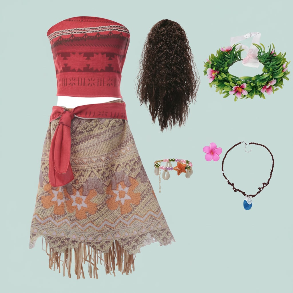 Tropical Princess Costume Set for Girls – Complete with Wig and Accessories