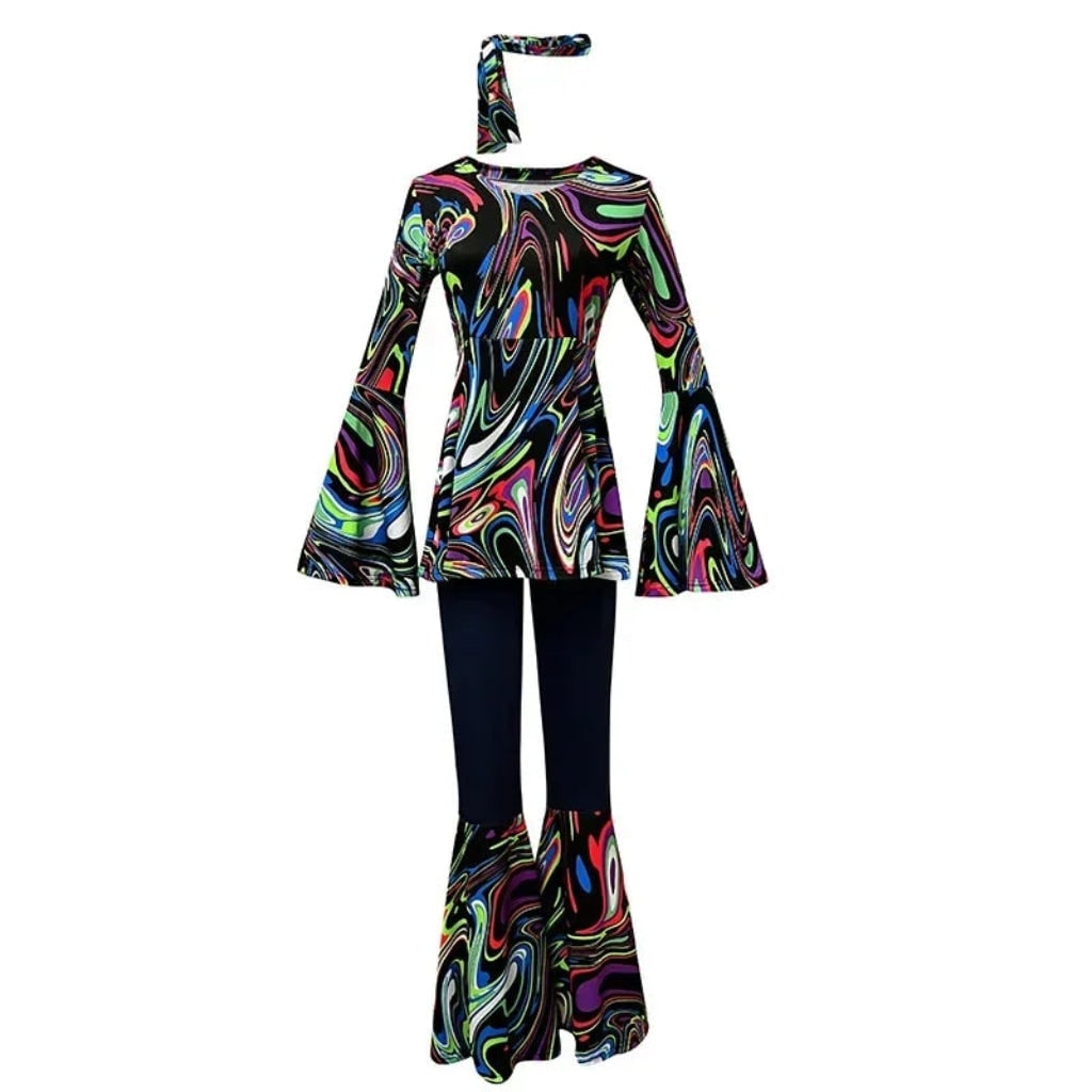 Retro 70s Disco Costume Set with Bell Bottoms & Headband