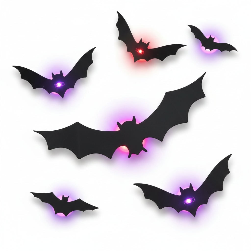 3D Bat Wall Stickers with LED Lights for Spooky Decor