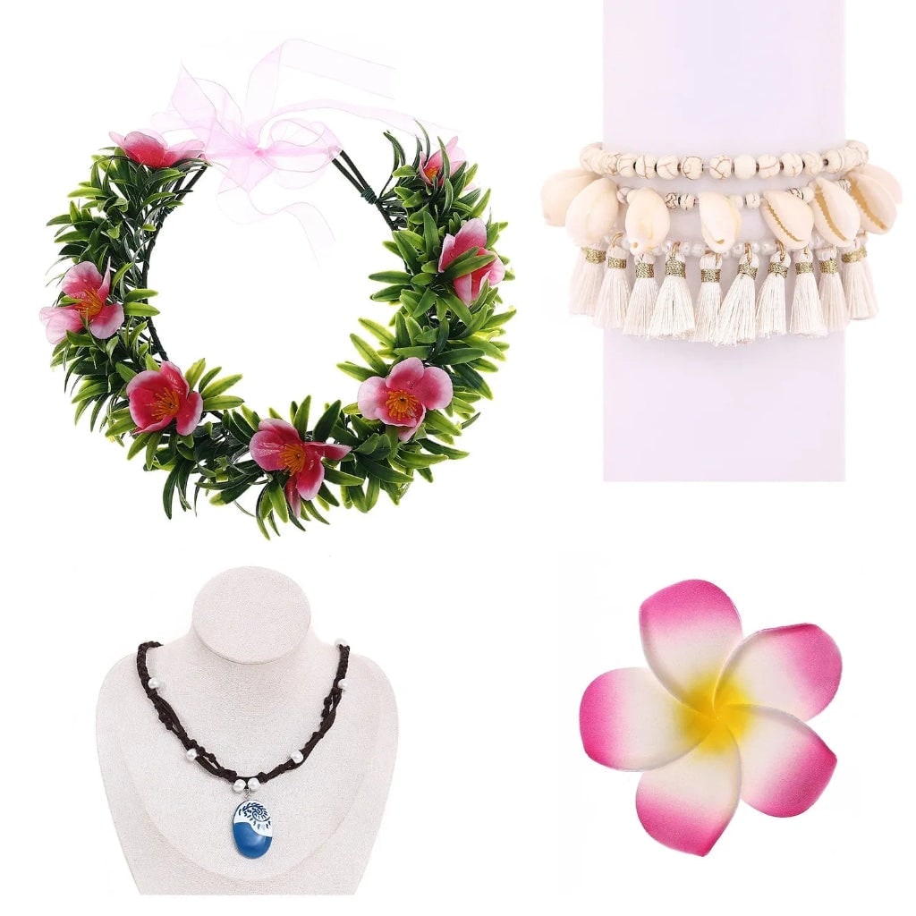 Tropical Paradise Costume Accessory Set: Flower Crown & Necklace