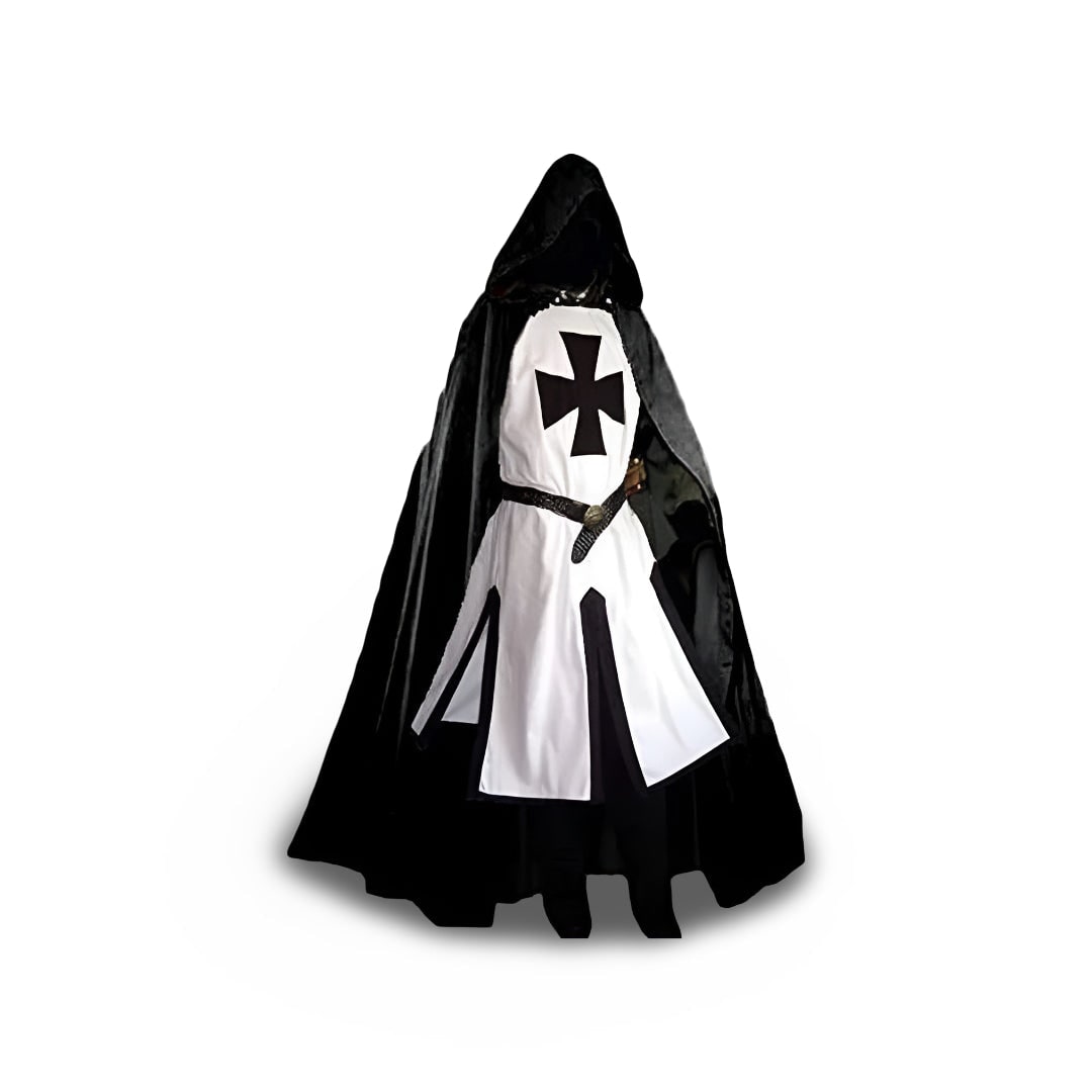 Authentic Knightly Costume Tunic with Hood and Templar Emblem