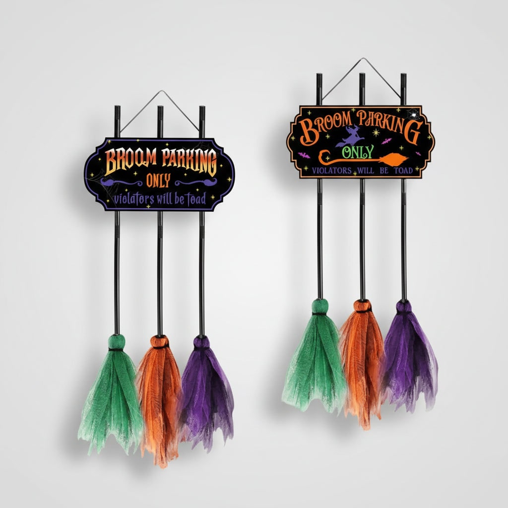 Spooky Broomstick No Parking Sign for Halloween Yard Decor