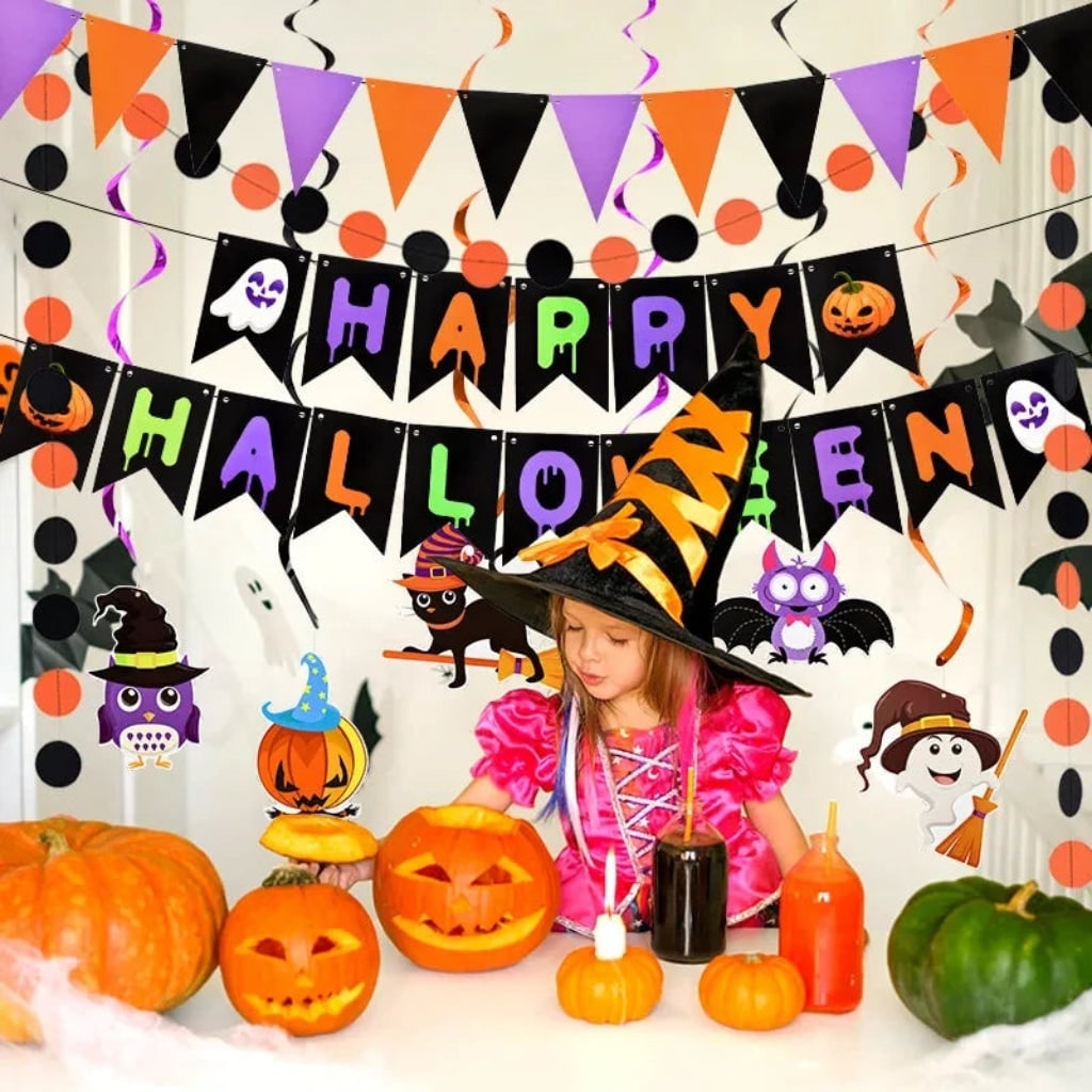 Ultimate Halloween Celebration Decoration Set with Banners and Swirls