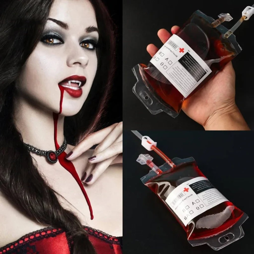Chilling Blood Bag Drink Holders with Syringe for Spooky Gatherings